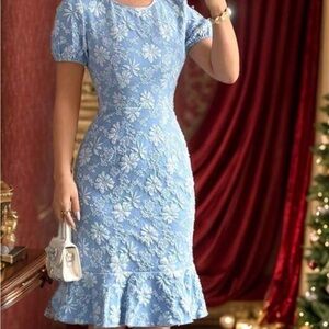 Chic Light Blue Floral Midi Dress
